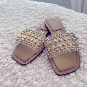 Zara Lucite and Stud Slide Sandals 38 BNWOT